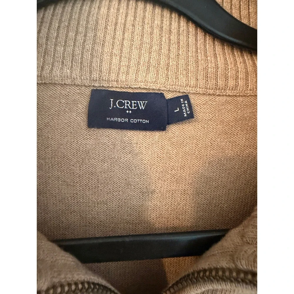 J.Crew Harbor Cotton Quarter Zip Sweater Mens Large Tan Brown F4718 Merino Wool‎